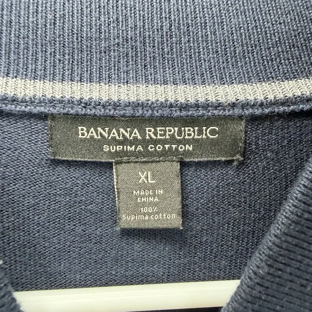 Banana Republic Supima Cotton Full Zip Cardigan Sweater Mens XL Navy Pockets